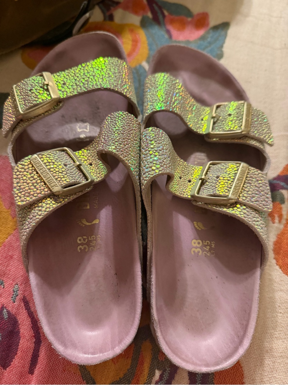 Ombré pearl silver orchid Iridescent Double Buckle Sandals